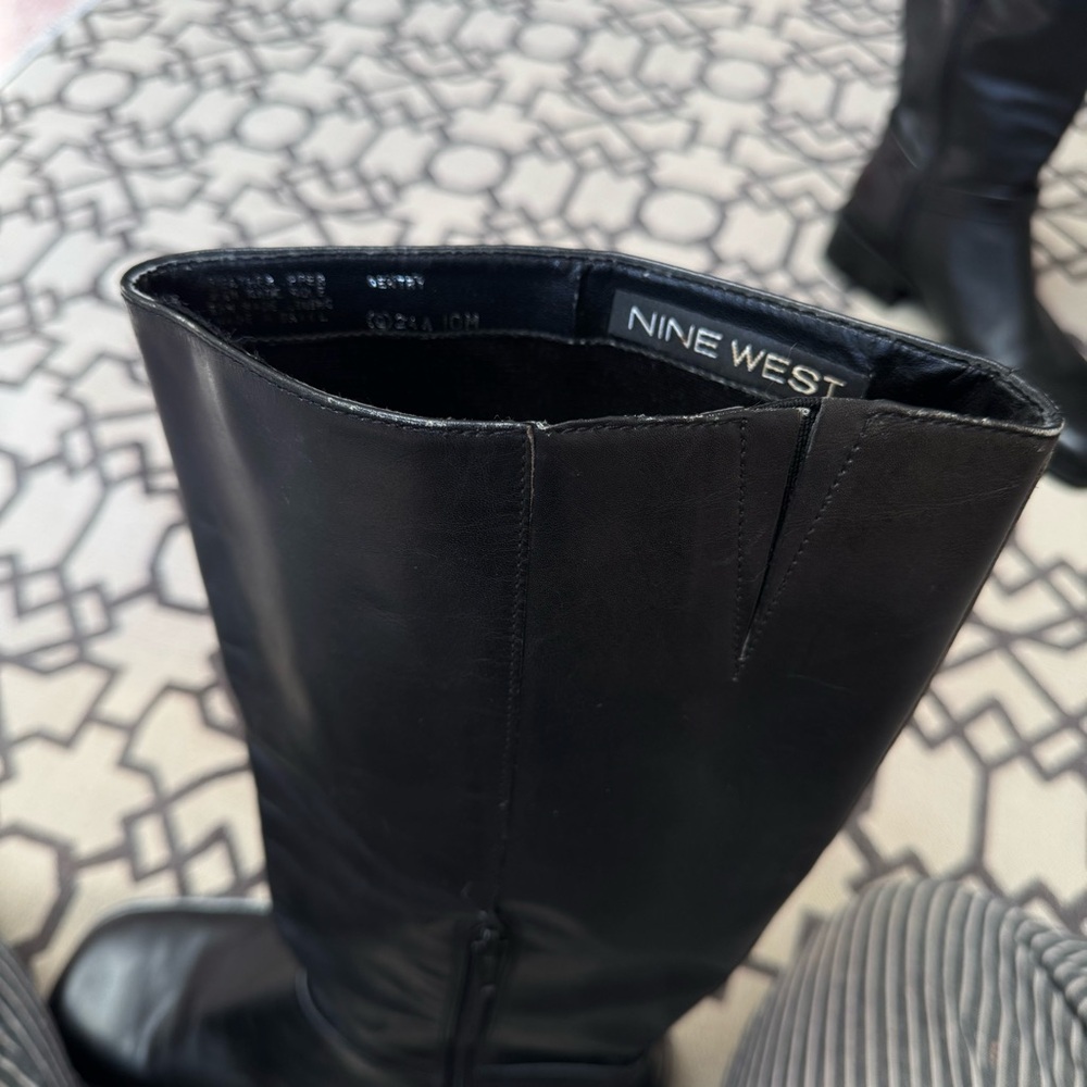 Nine West Genuine Leather Knee High Square Toe Chunky Tall Boots Black Y2K 10M - Picture 13 of 17